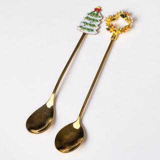 Gold Christmas Spoons (Set of 2) -  - copy-of-gold-cherry-blossom-spoons-set-of-2 - accessories - The Sugar Art